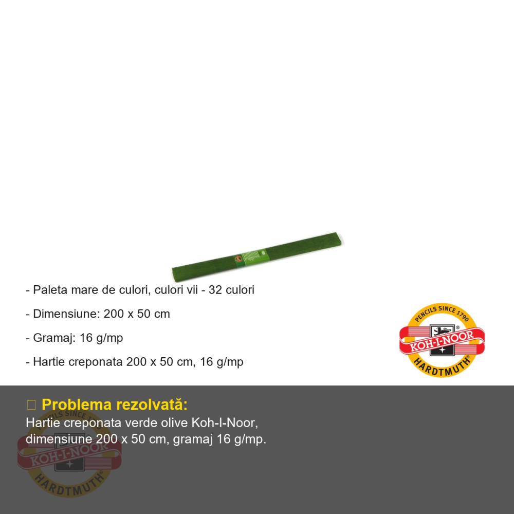 Hartie creponata Koh-I-Noor, culoare verde olive, 200 x 50 cm, pentru decoratiuni si activitati craft [2]