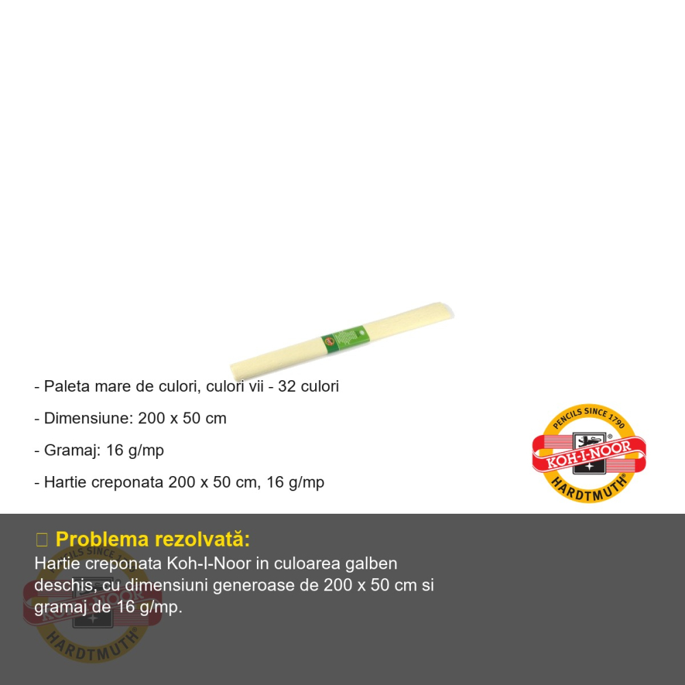 Hartie creponata Koh-I-Noor galben deschis, 200 x 50 cm, pentru decoratiuni si activitati craft [2]