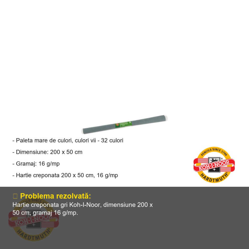 Hartie creponata Koh-I-Noor, gri, 200 x 50 cm, pentru decoratiuni si activitati craft [2]