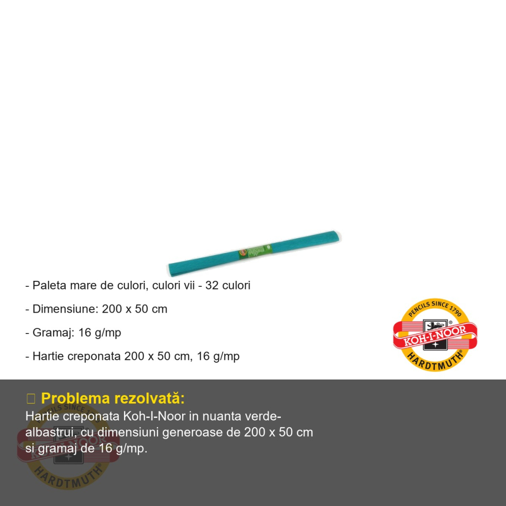 Hartie creponata verde-albastrui Koh-I-Noor, 200 x 50 cm, pentru decoratiuni si activitati craft [2]