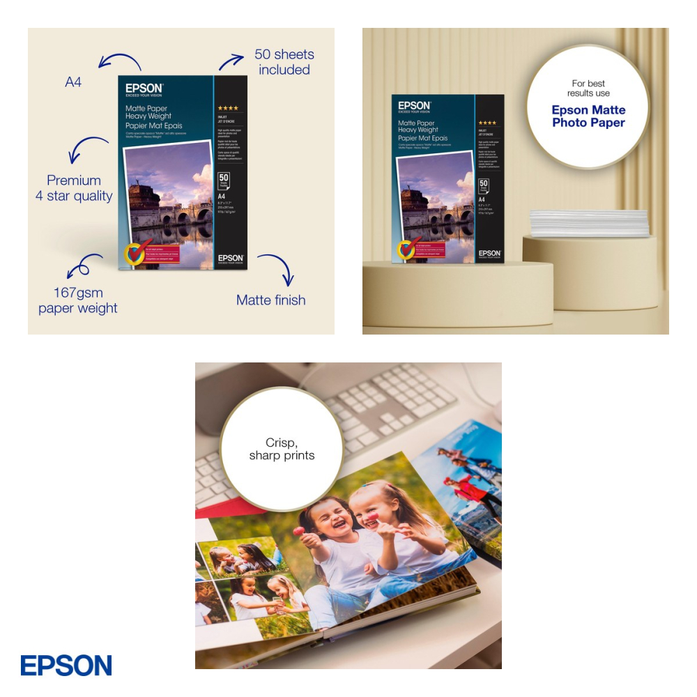Hartie foto mata Epson Matte Paper Heavy Weight, A4, 167 g/mp, 50 coli, C13S041256 [5]