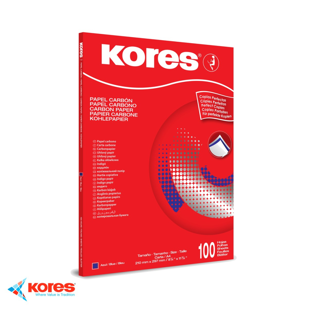 Hartie indigo carbon Kores, format A4, 100 coli/top, negru, pentru masina de scris [4]