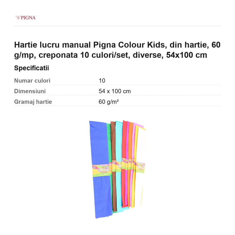 Hartie lucru manual Pigna Colour Kids, 60 g/mp, creponata 10 culori/set, 54x100 cm [3]