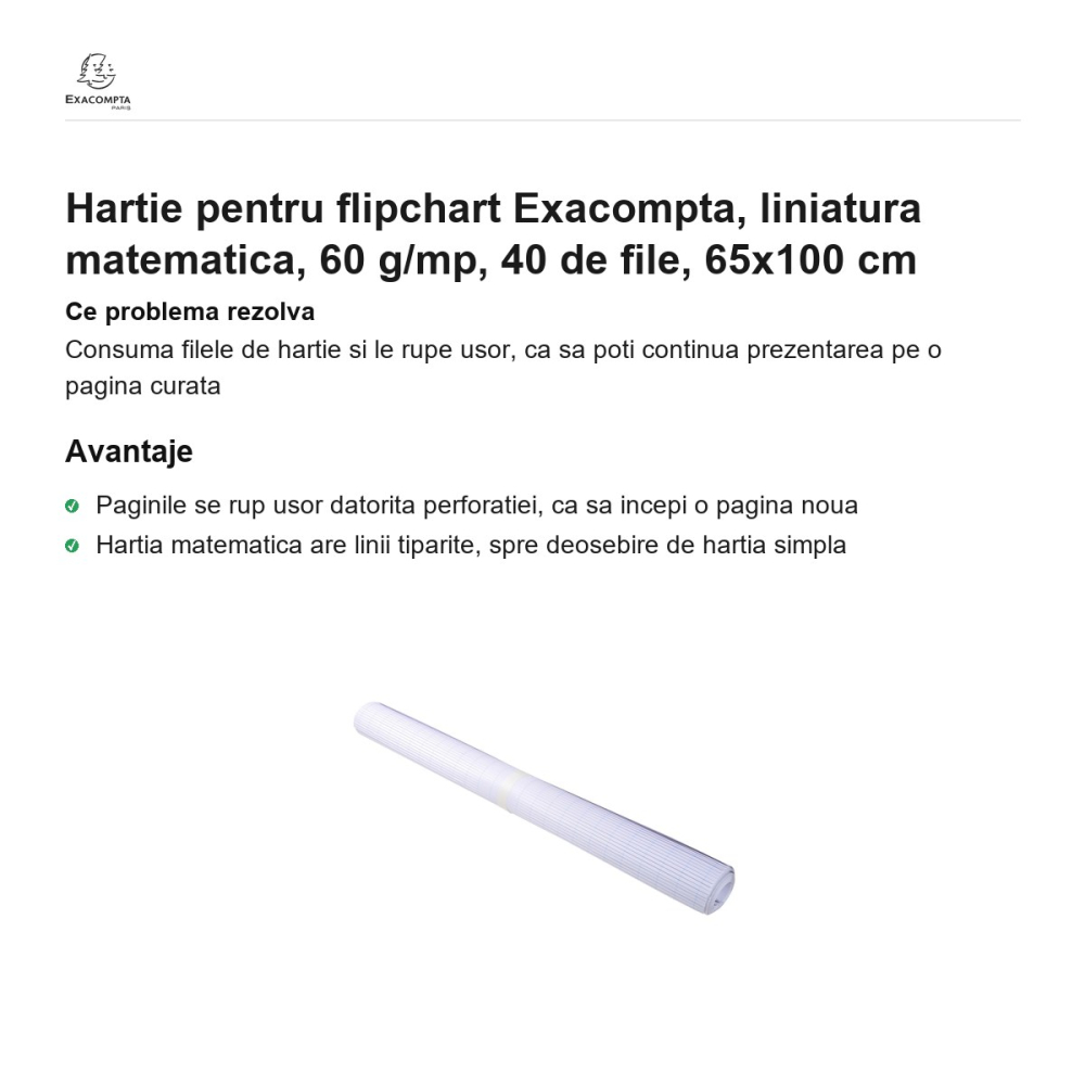 Hartie pentru flipchart Exacompta, liniatura matematica, 60 g/mp, 40 de file, 65x100 cm [2]