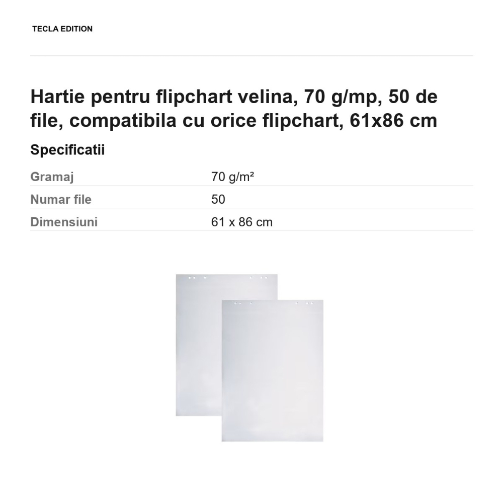 Hartie pentru flipchart velina, 70 g/mp, 50 de file, compatibila cu orice flipchart, 61x86 cm [3]