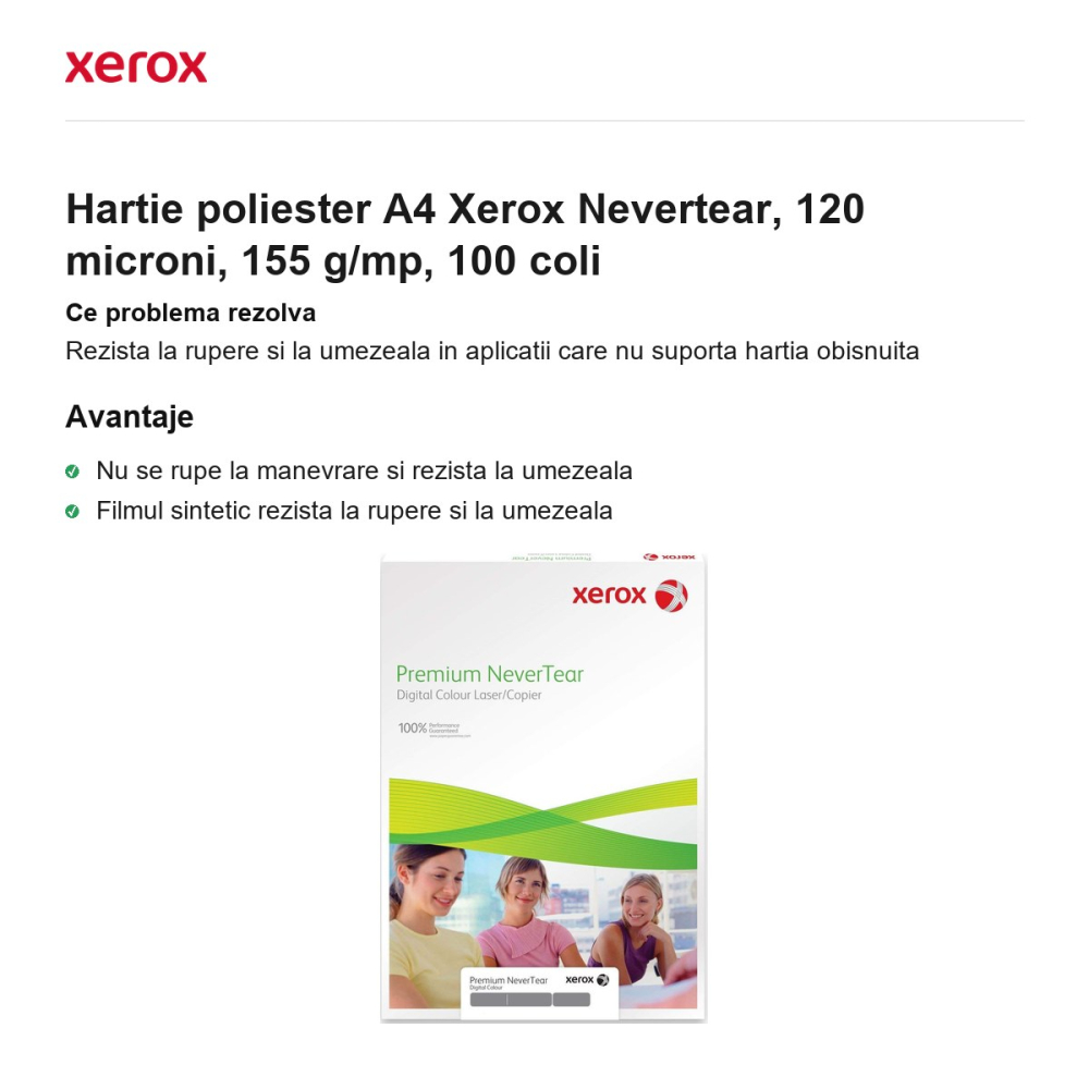 Hartie poliester A4 Xerox Nevertear, 120 microni, 155 g/mp, 100 coli [2]