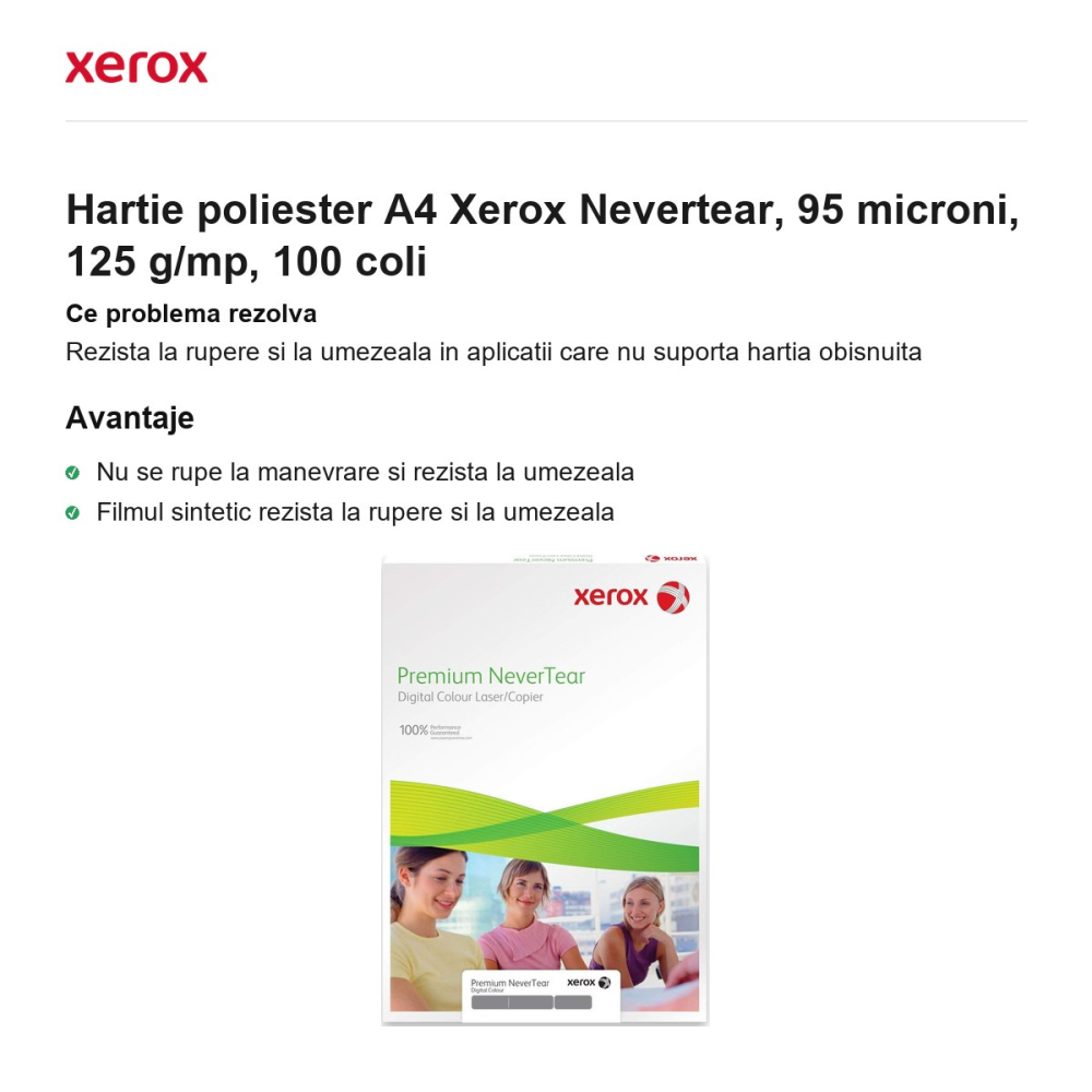Hartie poliester A4 Xerox Nevertear, 95 microni, 125 g/mp, 100 coli [2]