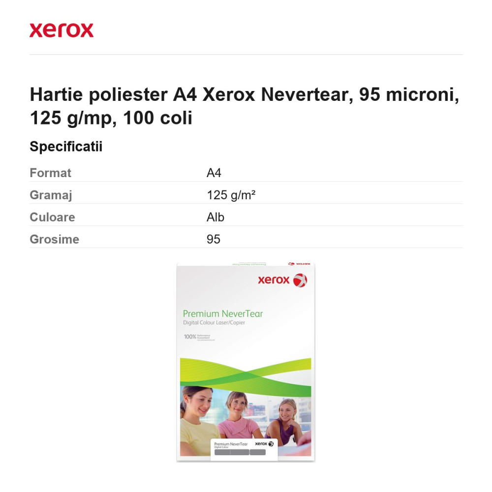 Hartie poliester A4 Xerox Nevertear, 95 microni, 125 g/mp, 100 coli [3]