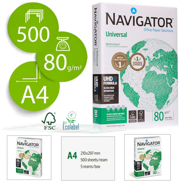 Hartie Premium Multifunctionala A4 NAVIGATOR Universal 80g/mp, formula UHD, pentru toate imprimantele si copiatoarele, 500 coli/top [5]