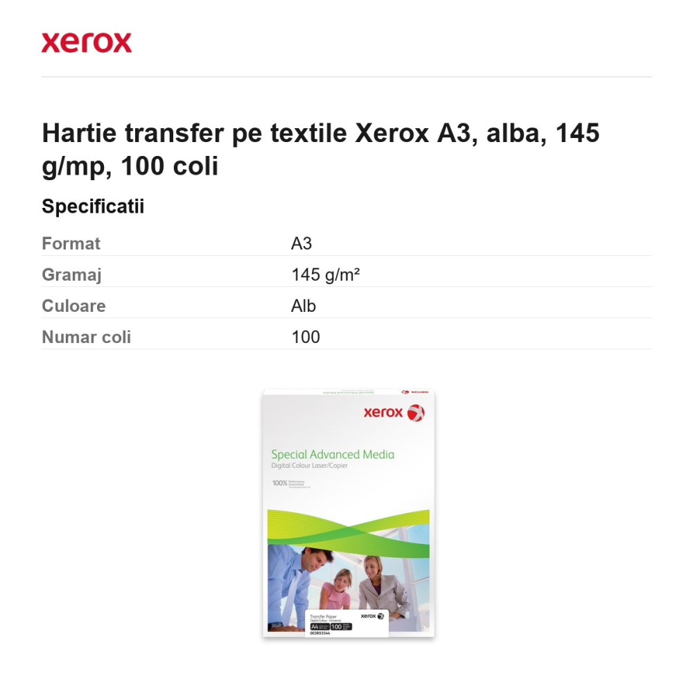 Hartie transfer pe textile Xerox A3, alba, 145 g/mp, 100 coli [3]