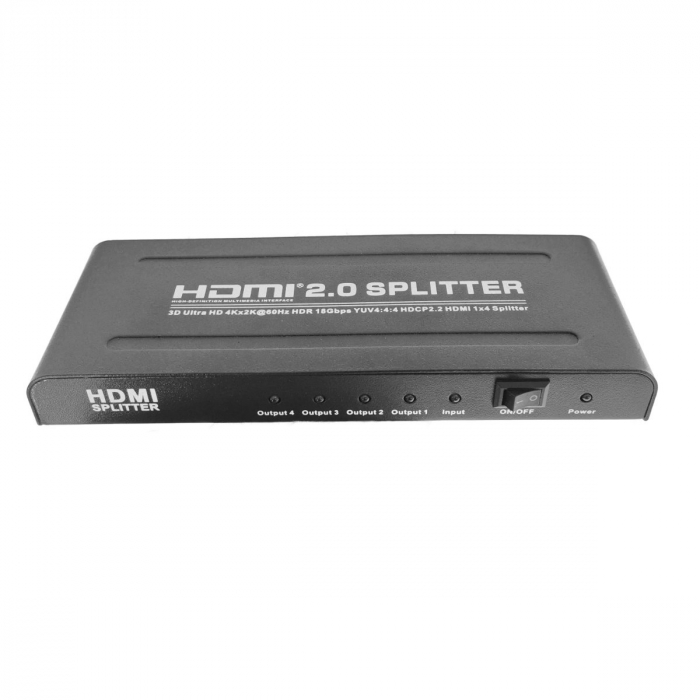 HDMI Splitter video, 3D UltraHD 4K, 60Hz HDR 18Gbps, 1 x port intrare HDMI, 4 x port-uri iesire HDMI, cu alimentator inclus, negru [1]
