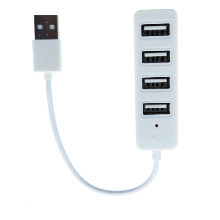 Hub cu 4 porturi USB 2.0 si cablu cu lungime de 10 cm cu conector USB tip A tata, cu indicator Led, alb [2]