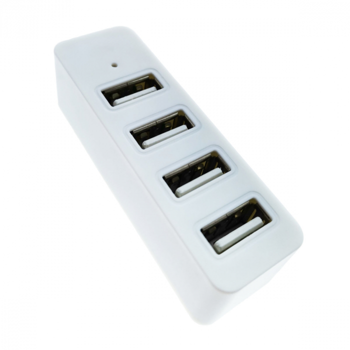 Hub cu 4 porturi USB 2.0 si cablu cu lungime de 10 cm cu conector USB tip A tata, cu indicator Led, alb [4]