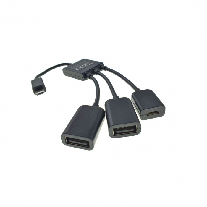 Cablu Adaptor OTG Gembird, Micro-USB 2.0 (T) la Micro-USB 2.0 (M) + USB 2.0 (M) x 2, 13cm, Negru, UHB-OTG-02 [4]