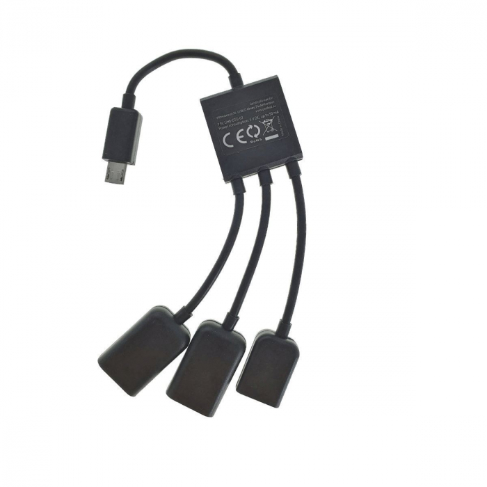 Cablu Adaptor OTG Gembird, Micro-USB 2.0 (T) la Micro-USB 2.0 (M) + USB 2.0 (M) x 2, 13cm, Negru, UHB-OTG-02 [2]