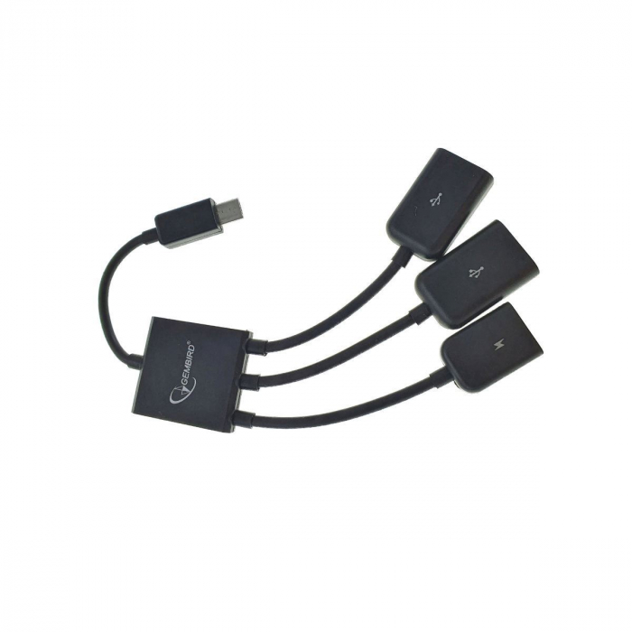 Cablu Adaptor OTG Gembird, Micro-USB 2.0 (T) la Micro-USB 2.0 (M) + USB 2.0 (M) x 2, 13cm, Negru, UHB-OTG-02 [3]