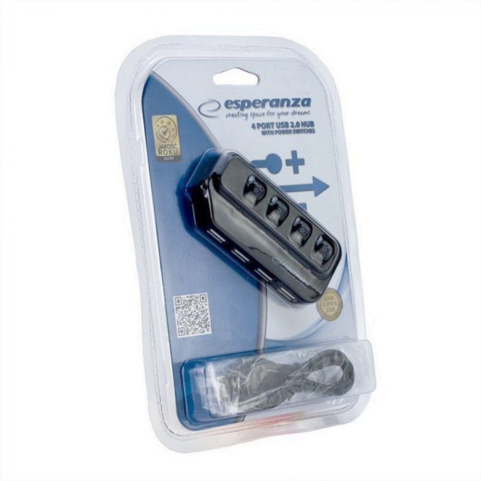 Hub Esperanza EA127 4 porturi USB cu LED-uri si intrerupatoare de putere [3]