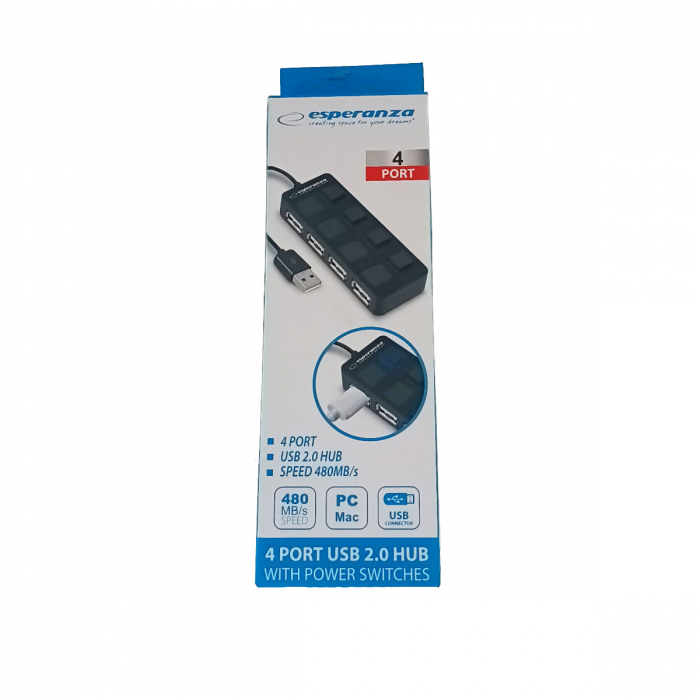 Hub USB 2.0 cu 4 porturi cu comutatoare, Esperanza, 480 MB/s, negru [5]