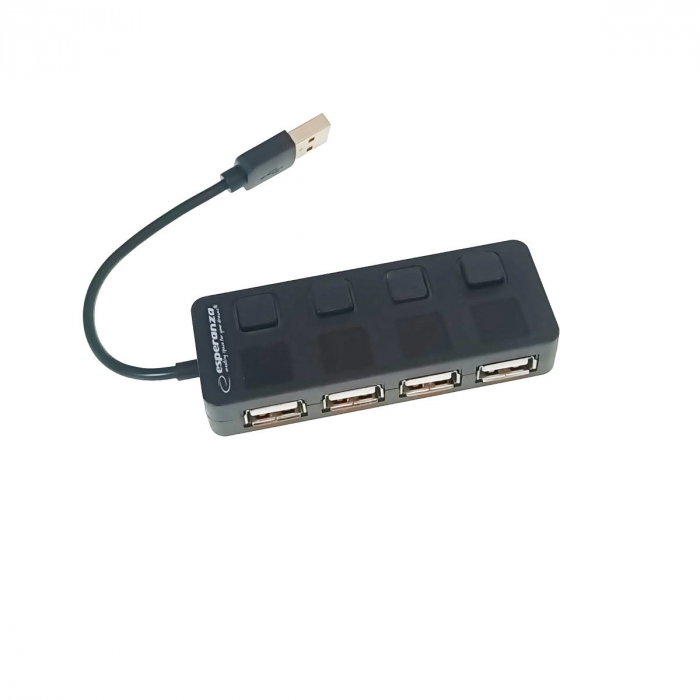 Hub USB 2.0 cu 4 porturi cu comutatoare, Esperanza, 480 MB/s, negru [2]