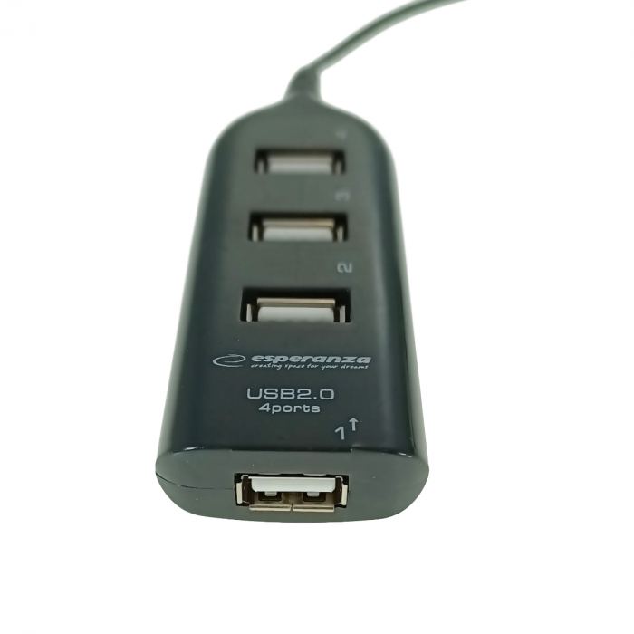 HUB USB cu 4 porturi, interfata USB 2.0, Esperanza 76860, cablu de 78cm, negru [2]
