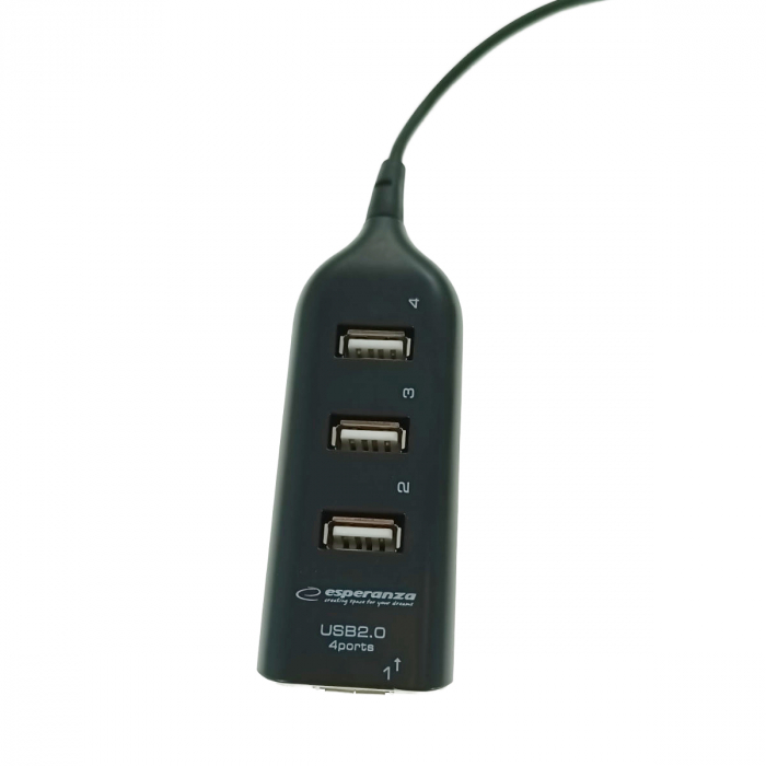HUB USB cu 4 porturi, interfata USB 2.0, Esperanza 76860, cablu de 78cm, negru [5]