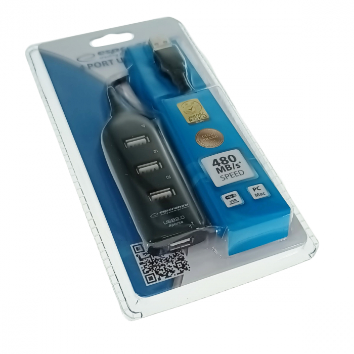 HUB USB cu 4 porturi, interfata USB 2.0, Esperanza 76860, cablu de 78cm, negru [6]