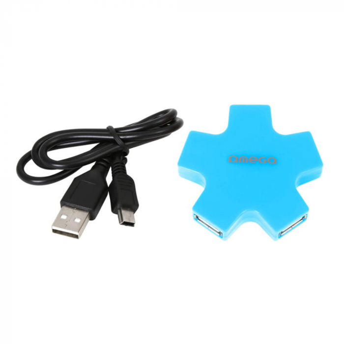 Hub USB cu 4 porturi USB 2.0, Omega Star Blue 43520, incarcare, transfer date, conectare periferice, albastru [2]