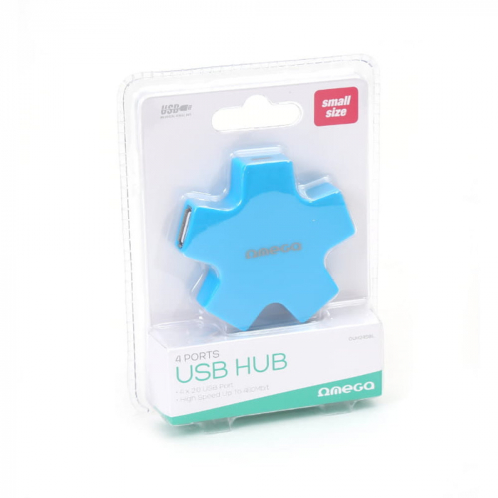 Hub USB cu 4 porturi USB 2.0, Omega Star Blue 43520, incarcare, transfer date, conectare periferice, albastru [3]