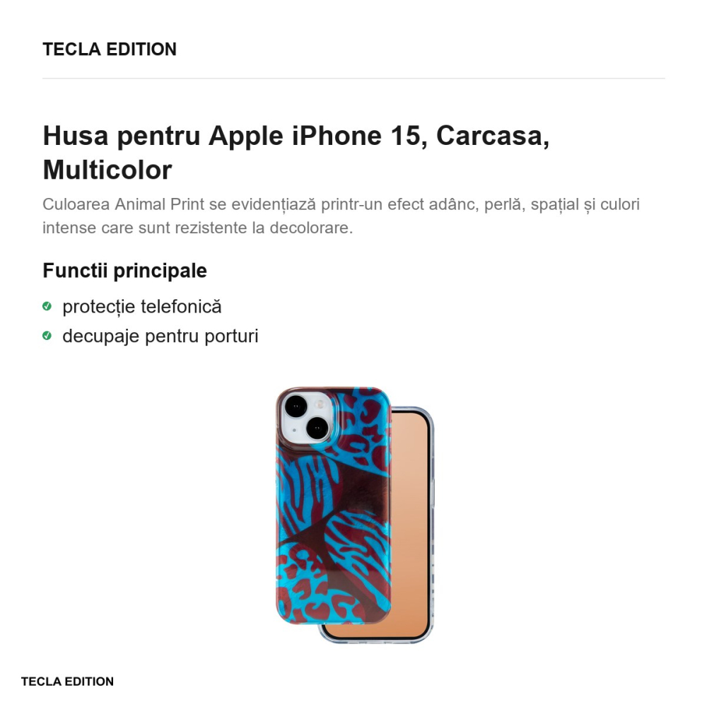 Husa Animal Print Chameleon pentru Apple iPhone 15, Carcasa, Multicolor [2]