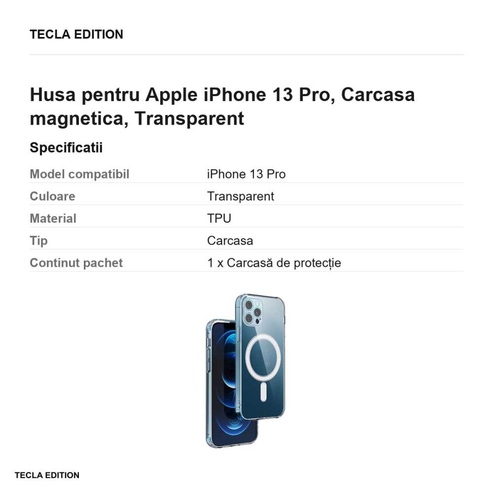 Husa Anti Shock 1 5 mm Mag camera pentru Apple iPhone 13 Pro, Carcasa magnetica, Transparent [3]