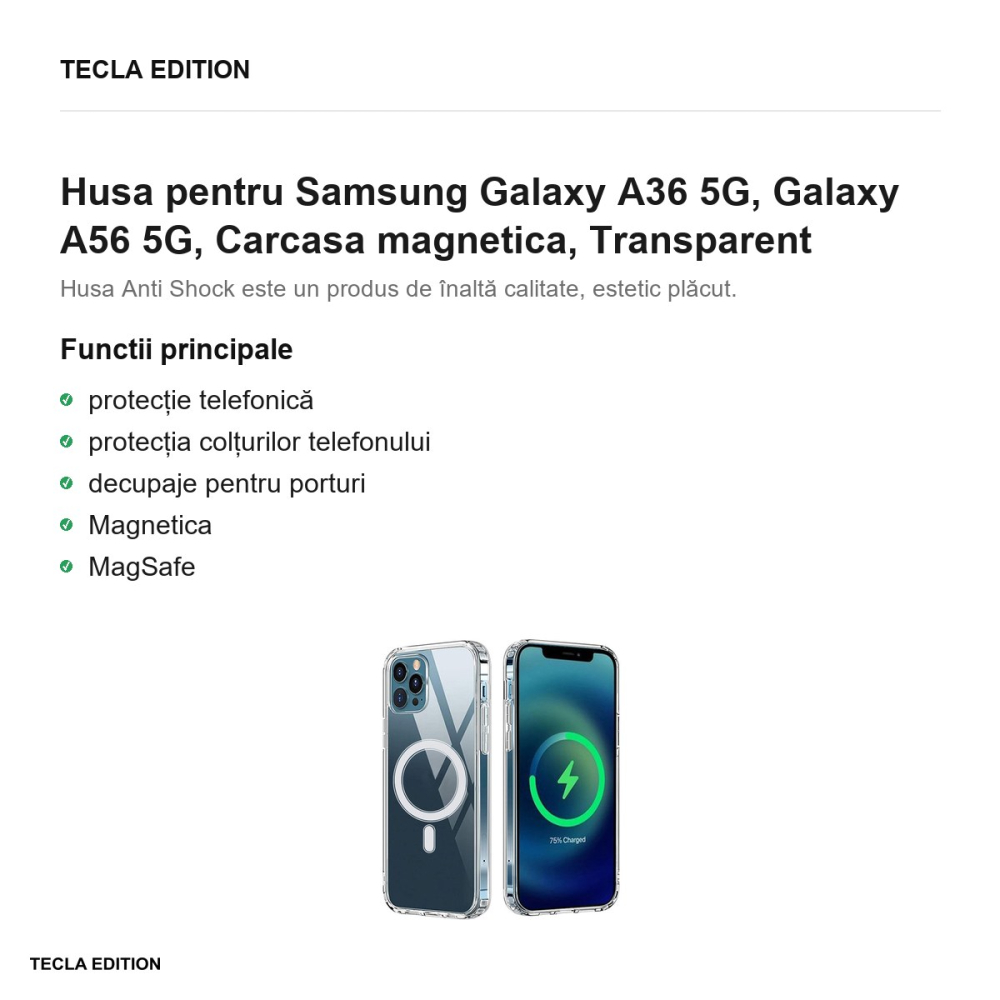 Husa Anti Shock 1 5 mm Mag pentru Samsung Galaxy A36 5G, Galaxy A56 5G, Carcasa magnetica, Transparent [2]