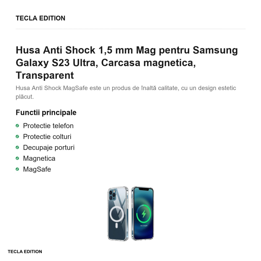 Husa Anti Shock 1,5 mm Mag pentru Samsung Galaxy S23 Ultra, Carcasa magnetica, Transparent [2]