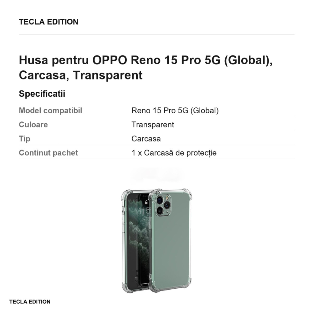Husa Anti Shock 1,5 mm pentru OPPO Reno 15 Pro 5G (Global), Carcasa, Transparent [3]
