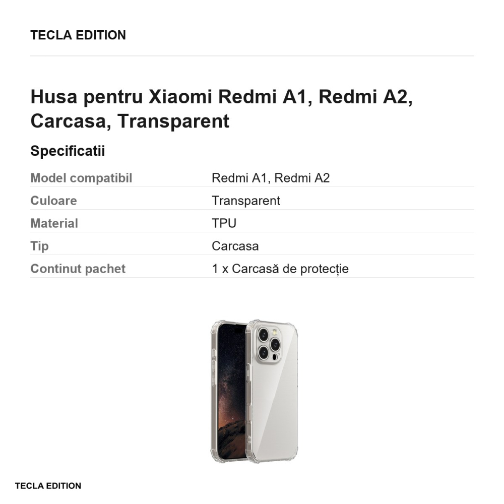 Husa Anti Shock 1,5 mm pentru Xiaomi Redmi A1, Redmi A2, Carcasa, Transparent [3]