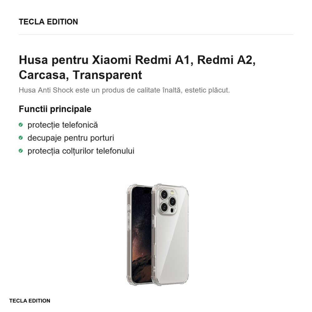 Husa Anti Shock 1,5 mm pentru Xiaomi Redmi A1, Redmi A2, Carcasa, Transparent [2]