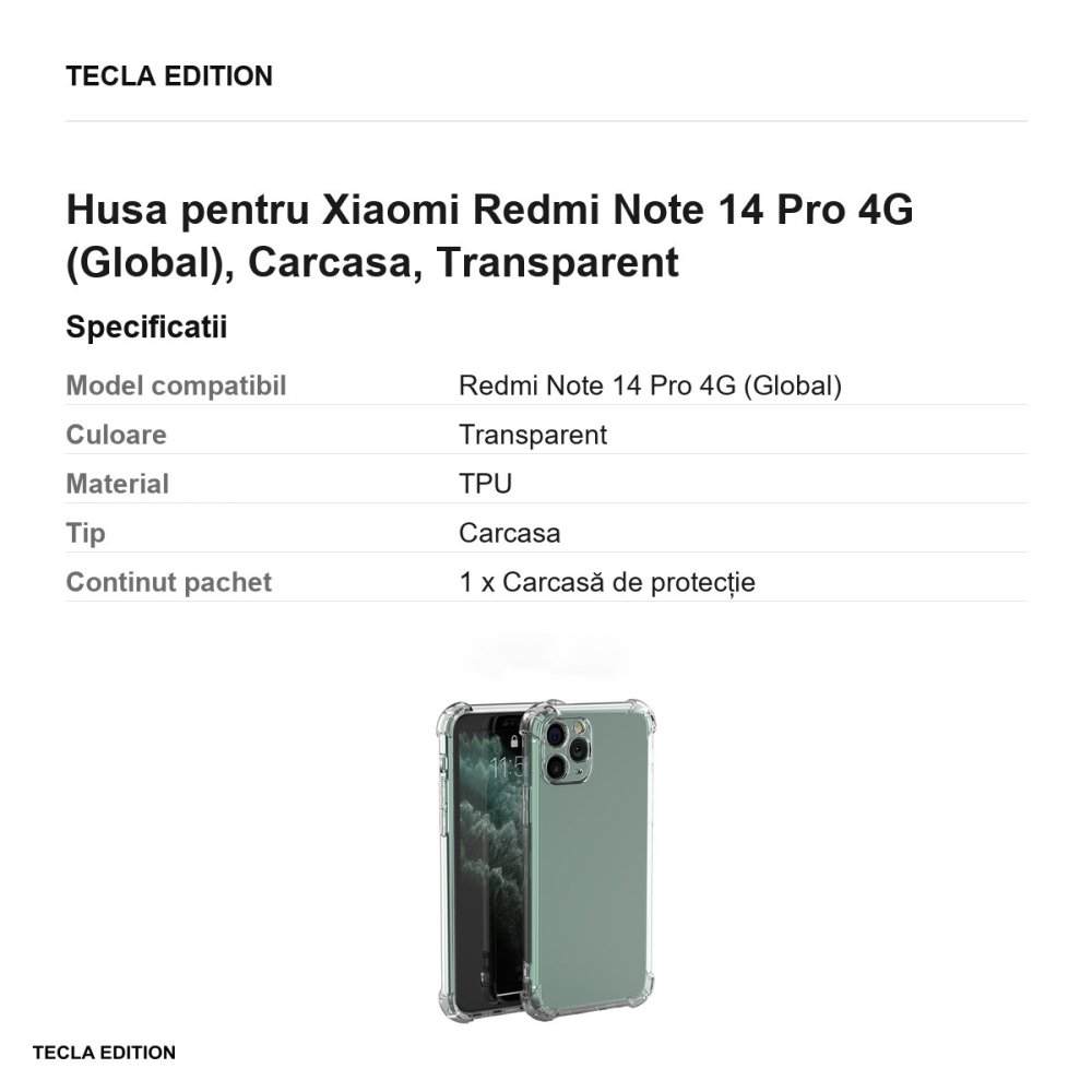 Husa Anti Shock 1,5 mm pentru Xiaomi Redmi Note 14 Pro 4G (Global), Carcasa, Transparent [3]