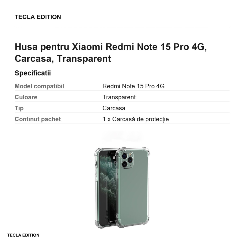 Husa Anti Shock 1,5 mm pentru Xiaomi Redmi Note 15 Pro 4G, Carcasa, Transparent [3]
