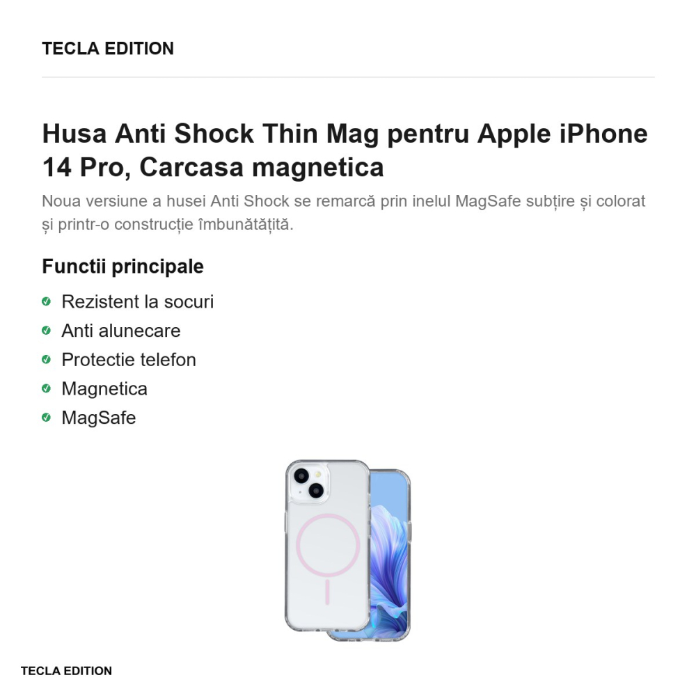 Husa Anti Shock Thin Mag pentru Apple iPhone 14 Pro, Carcasa magnetica, Roz [2]
