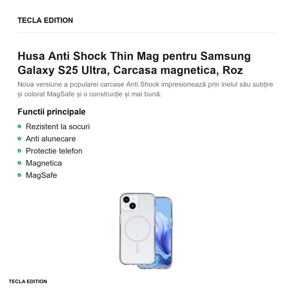 Husa Anti Shock Thin Mag pentru Samsung Galaxy S25 Ultra, Carcasa magnetica, Roz [2]