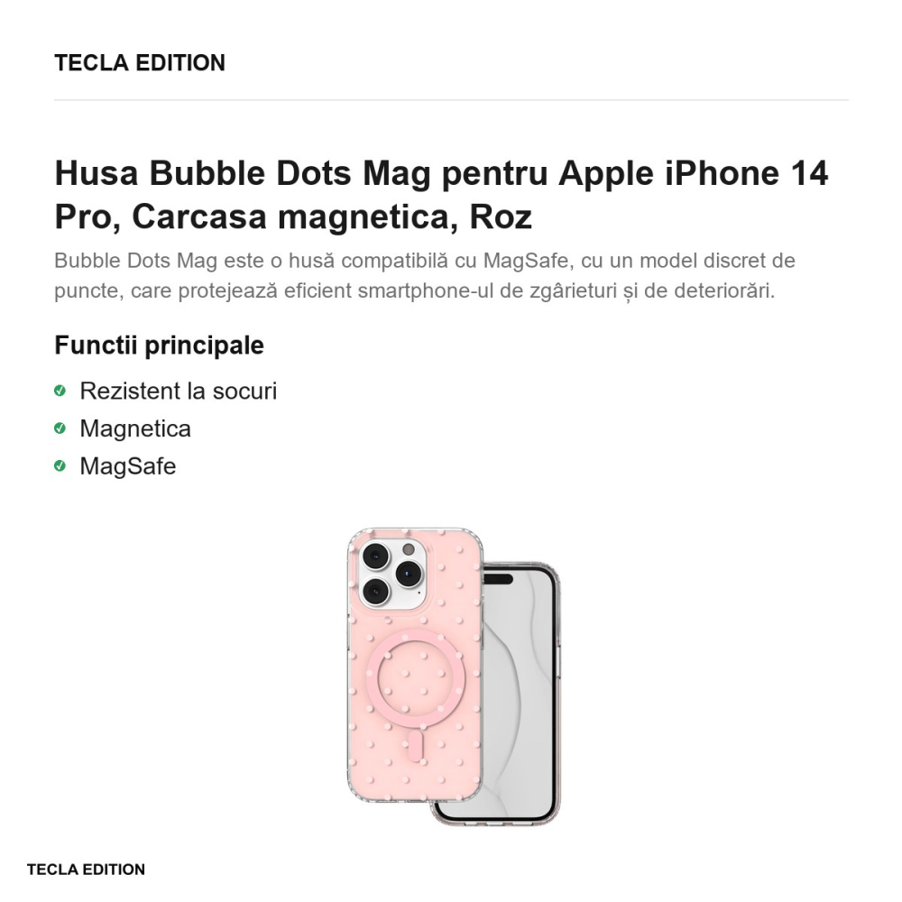 Husa Bubble Dots Mag pentru Apple iPhone 14 Pro, Carcasa magnetica, Roz [2]