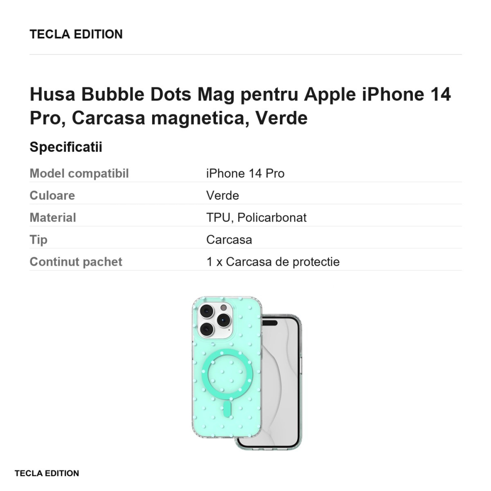 Husa Bubble Dots Mag pentru Apple iPhone 14 Pro, Carcasa magnetica, Verde [3]