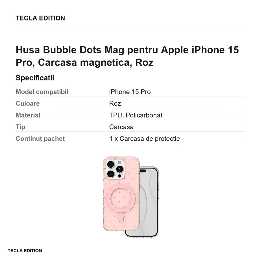 Husa Bubble Dots Mag pentru Apple iPhone 15 Pro, Carcasa magnetica, Roz [3]