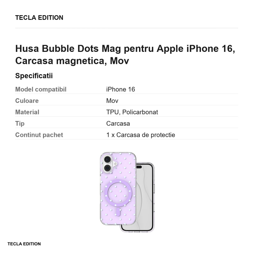 Husa Bubble Dots Mag pentru Apple iPhone 16, Carcasa magnetica, Mov [3]