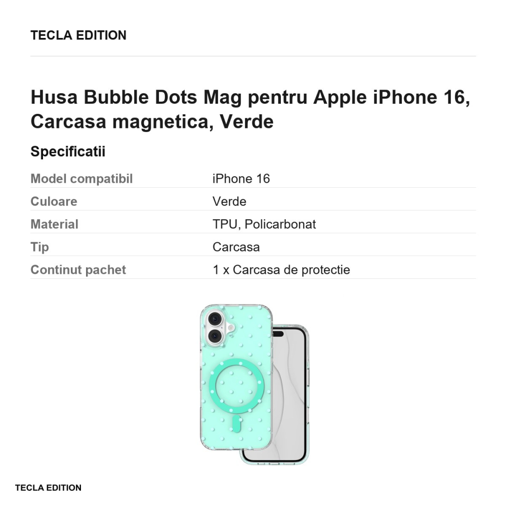 Husa Bubble Dots Mag pentru Apple iPhone 16, Carcasa magnetica, Verde [3]