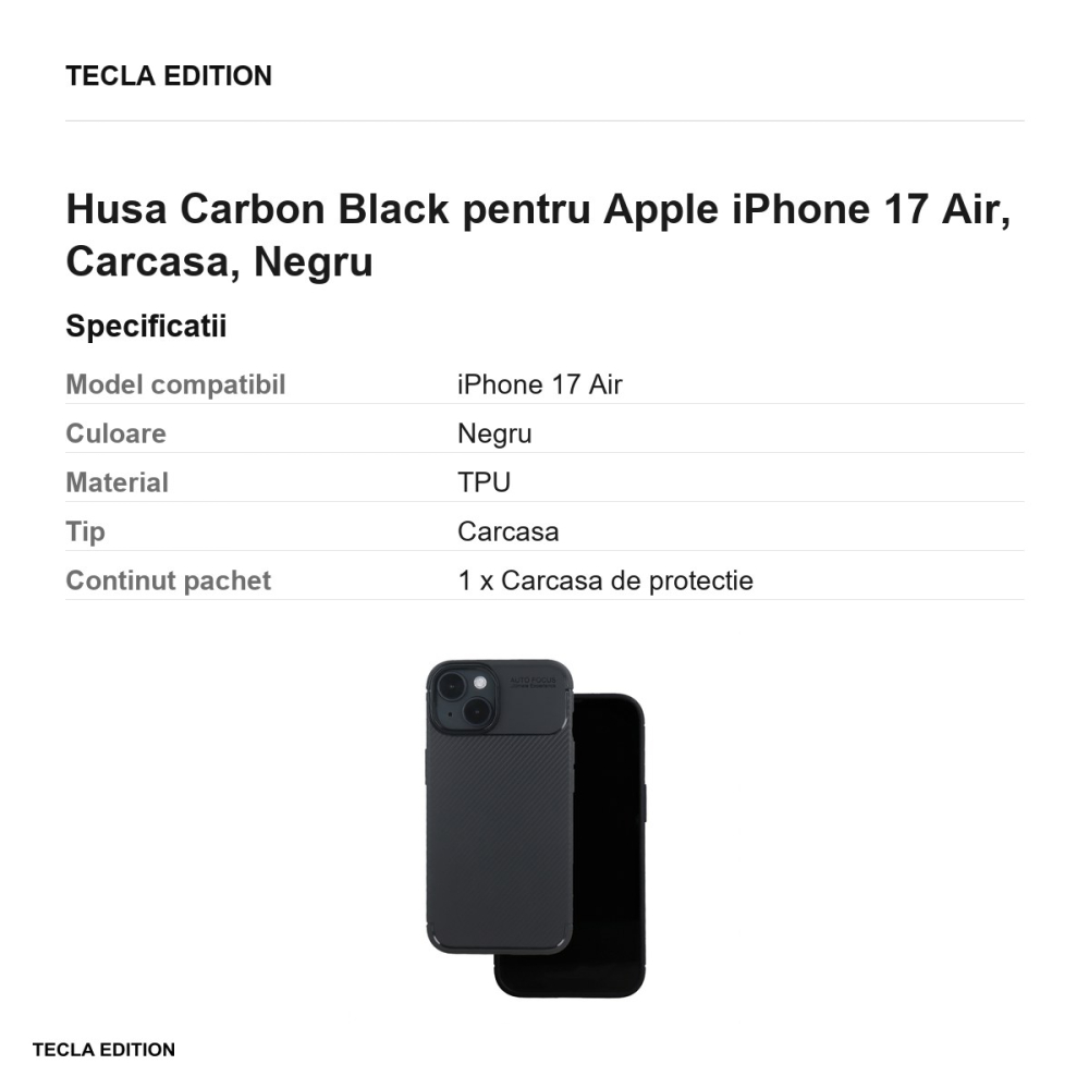 Husa Carbon Black pentru Apple iPhone 17 Air, Carcasa, Negru [3]