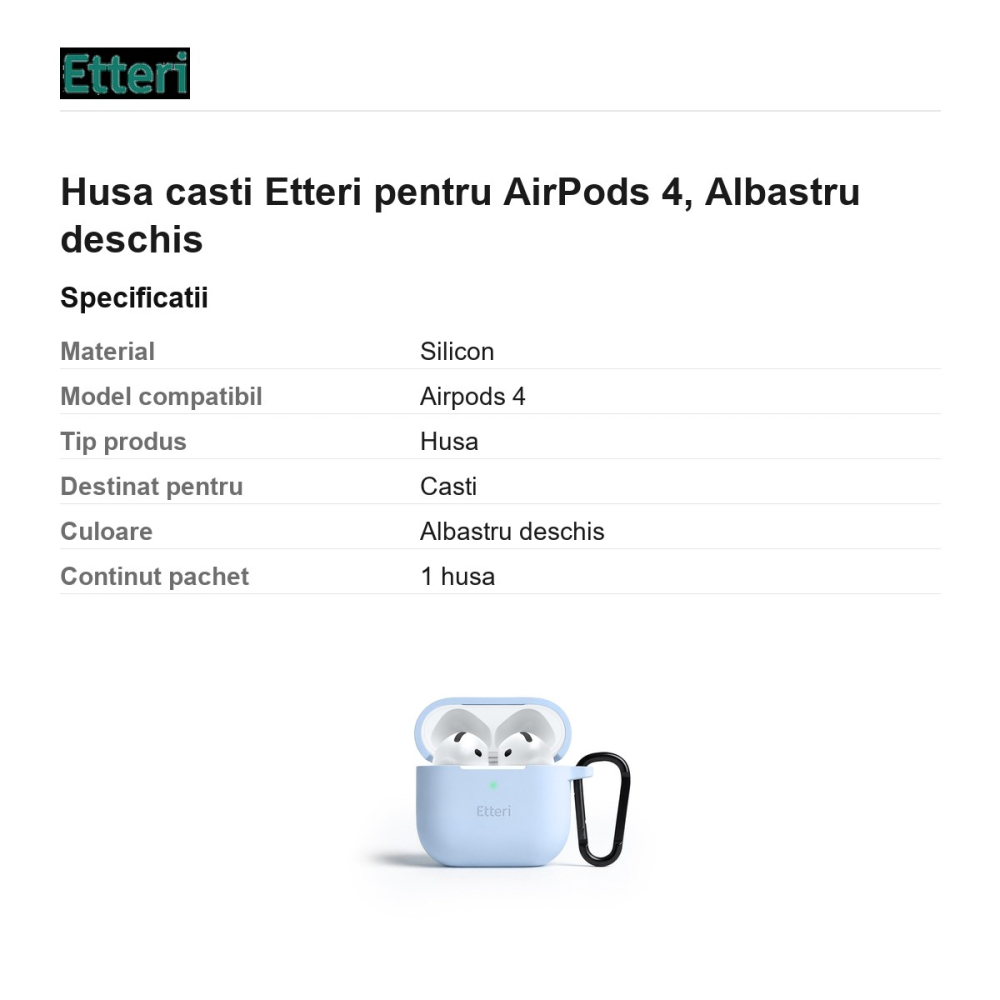 Husa casti Etteri pentru AirPods 4, Albastru deschis [3]