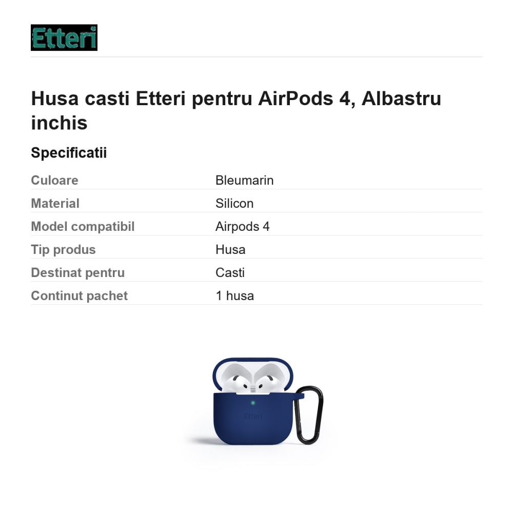 Husa casti Etteri pentru AirPods 4, Bleumarin [3]