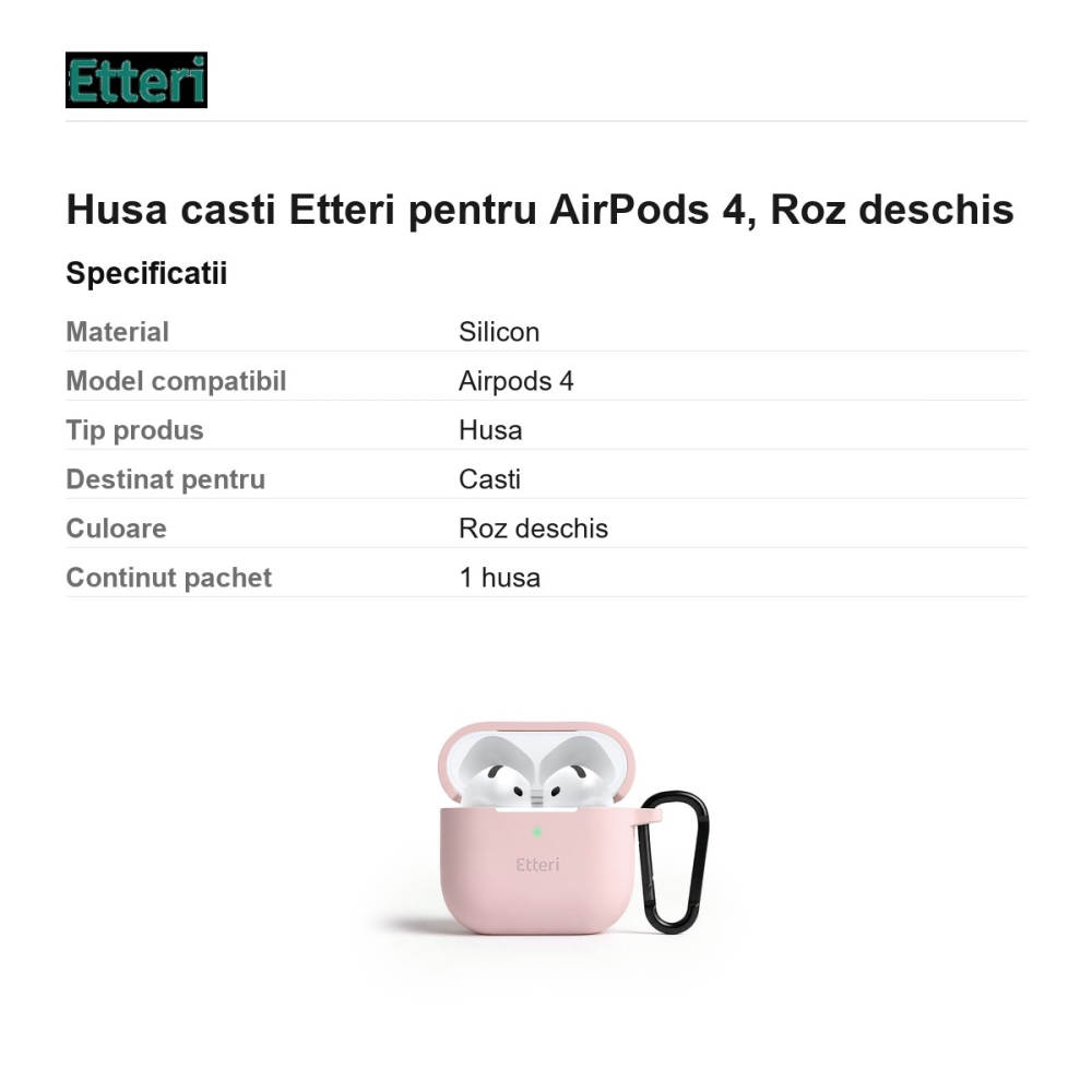 Husa casti Etteri pentru AirPods 4, Roz deschis [3]