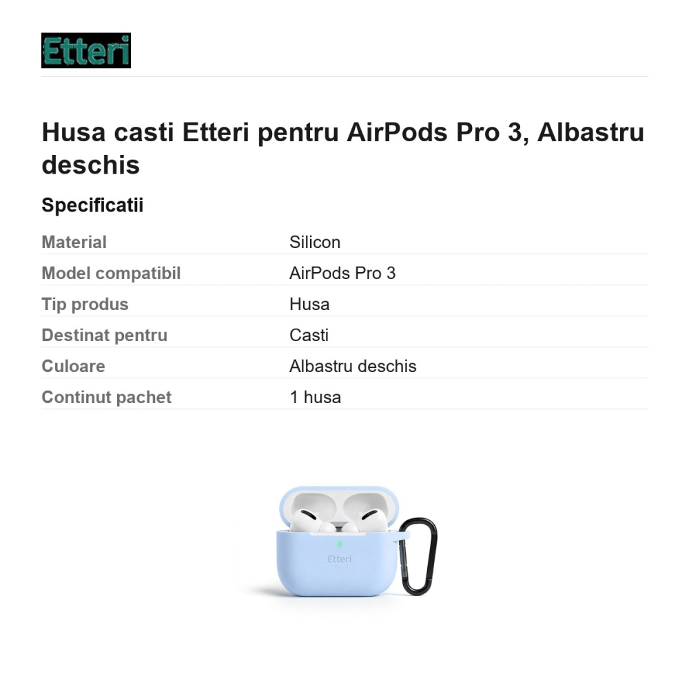 Husa casti Etteri pentru AirPods Pro 3, Albastru deschis [3]