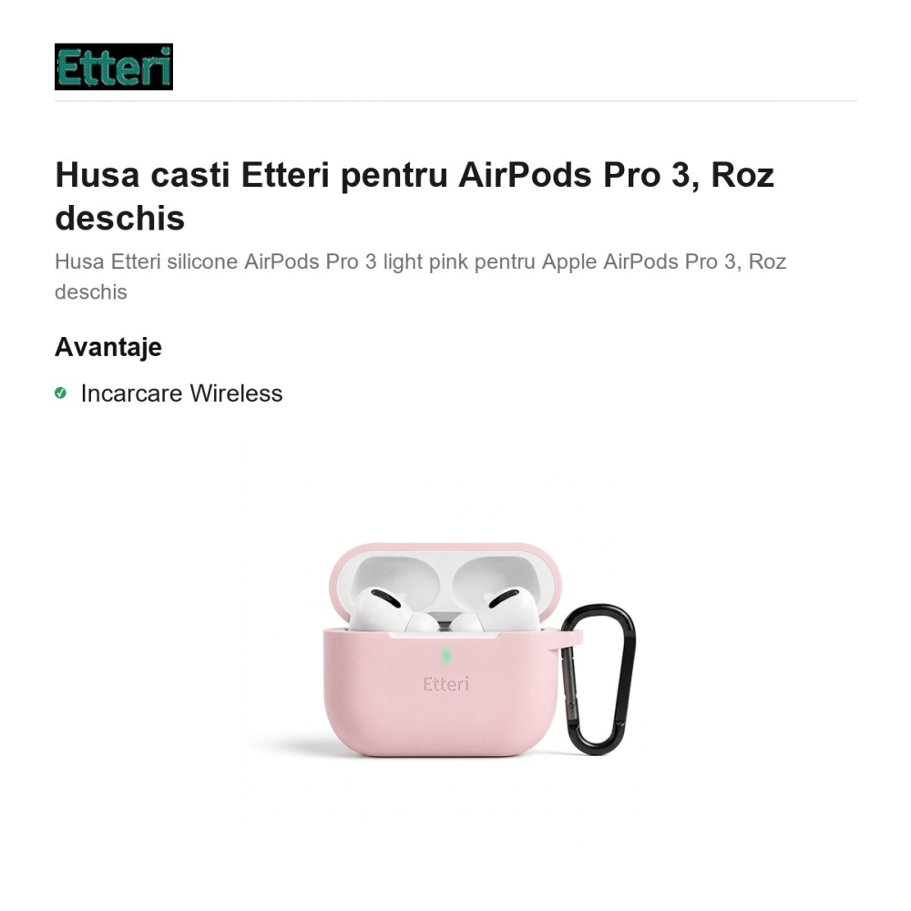 Husa casti Etteri pentru AirPods Pro 3, Roz deschis [2]
